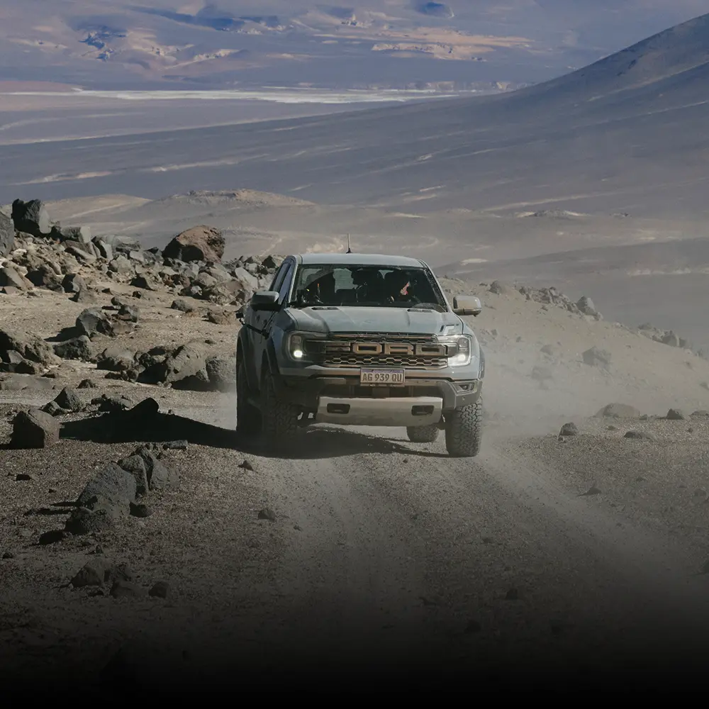 A Ford Ranger Raptor, driving to Ojos del Salado, as part of the World's Highest Marathon event.