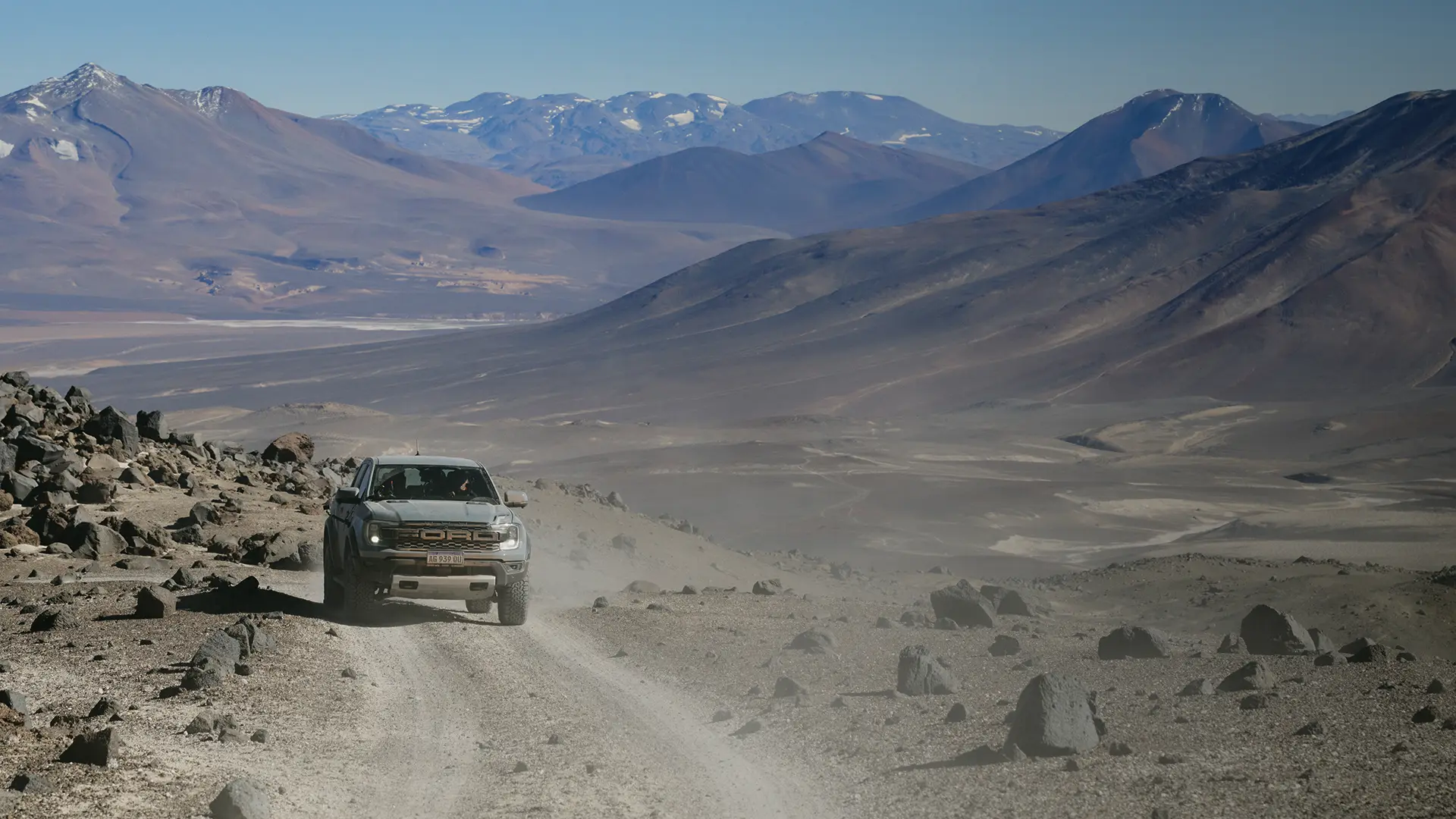 A Ford Ranger Raptor, driving to Ojos del Salado, as part of the World's Highest Marathon event.