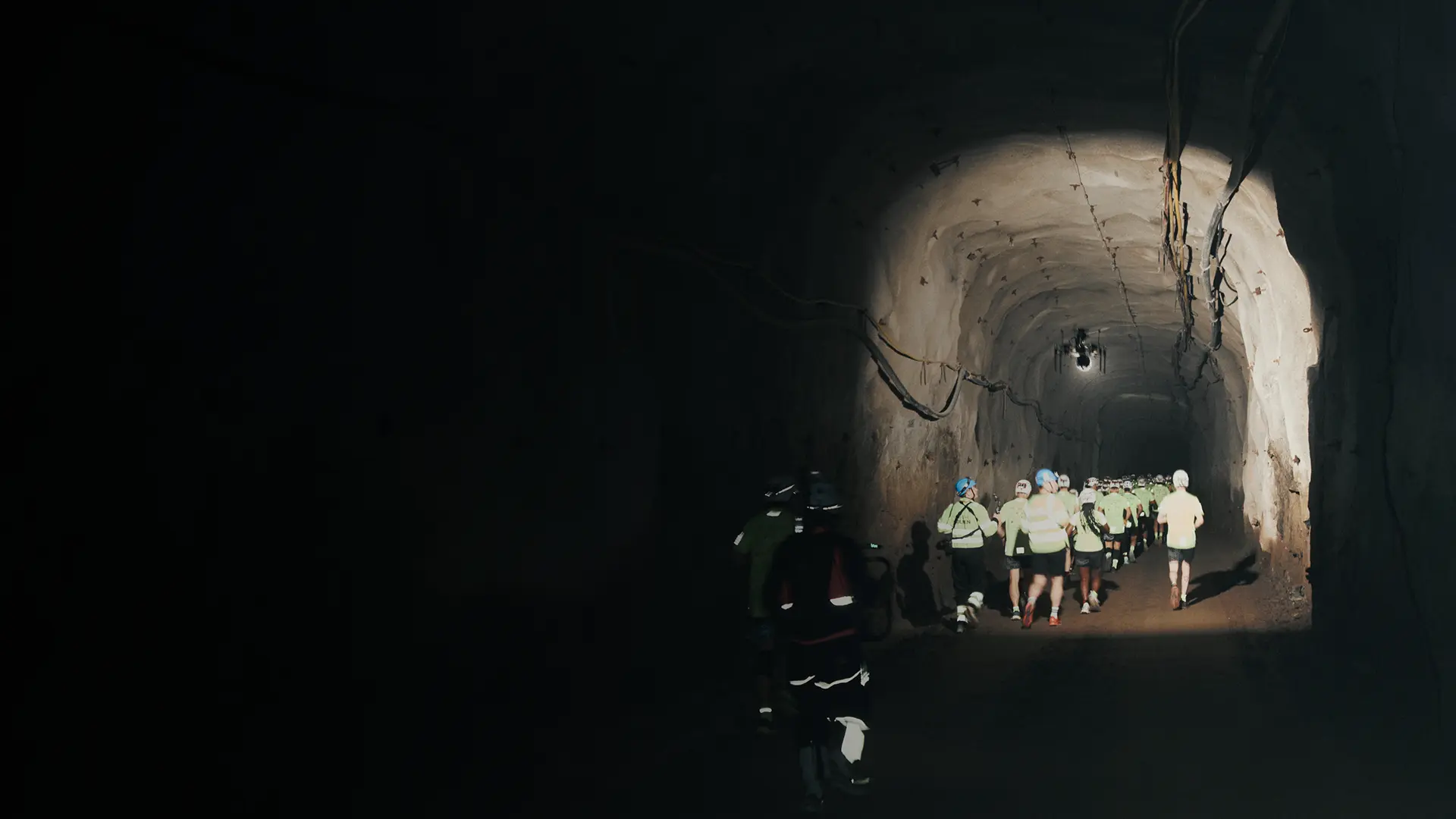 The World's Deepest marathon is filmed by a drone following the participants